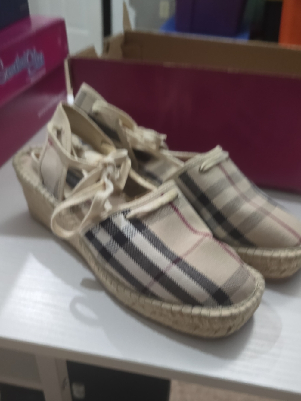 Burberry Nova Check Lace-up Espadrilles Size 38. Used. Needs Cleaned.
